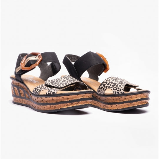 Rieker 68176 Womens Wedge Sandals Black/Multi