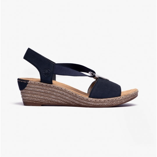 Rieker 624H6 Womens Wedge Sandals Blue