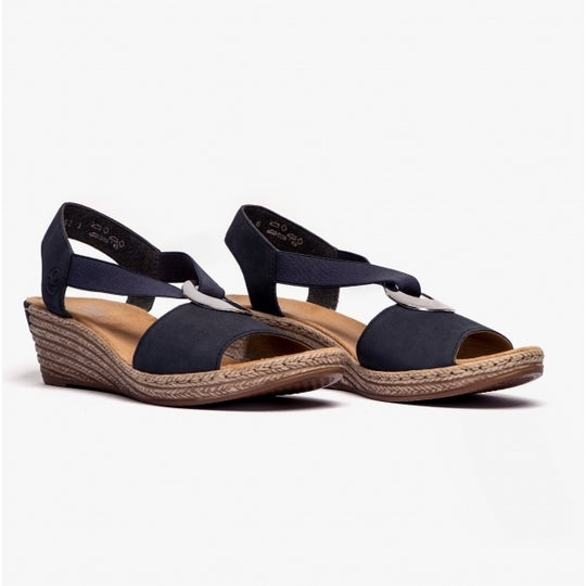 Rieker 624H6 Womens Wedge Sandals Blue