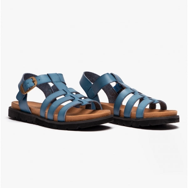 Heavenly Feet SALTWATER Womens Slingback Sandals Blue side view showcasing lightweight buckle design and flat sole