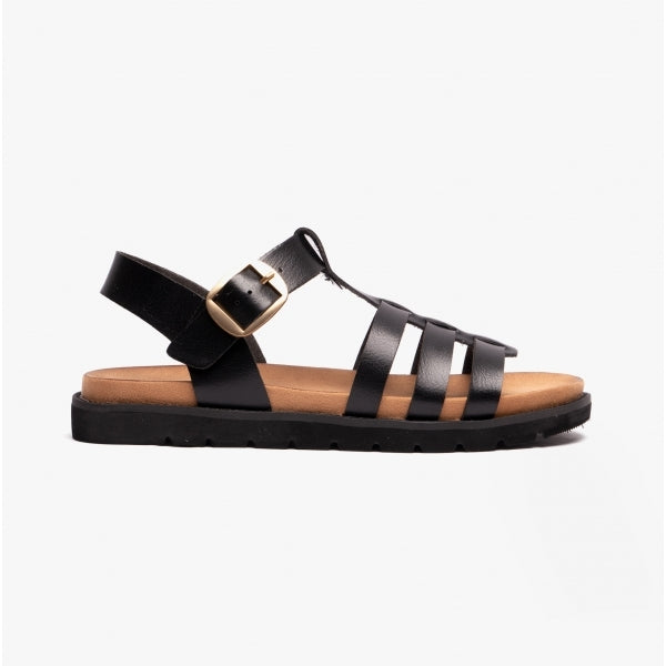 Heavenly Feet SALTWATER Womens Slingback Sandals Black side view showcasing the synthetic strap and lightweight design.