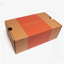Heavenly Feet SALTWATER Womens Slingback Sandals Black packaging box view in brown and orange with logo