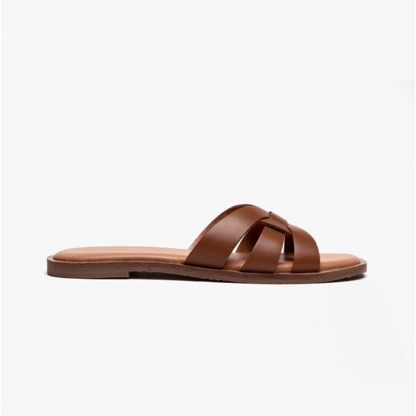 Barbour MIRANDA Womens Sandals Cognac side view showcasing leather upper and slip-on design.