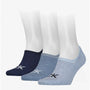 Calvin Klein 3 Pack Mens Ankle Socks Blue, front view displaying three pairs in navy and blue colors.