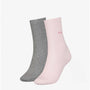 Calvin Klein 2 Pack Womens Crew Socks Pink Combo side view showing gray and pink sock pairs.