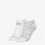 Calvin Klein 2 Pack Womens Logo Print Socks White front view showcasing logo design on ankle socks.