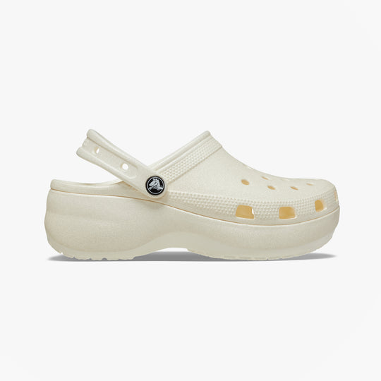 Crocs CLASSIC PLATFORM GLITTER Womens Clogs Chalk