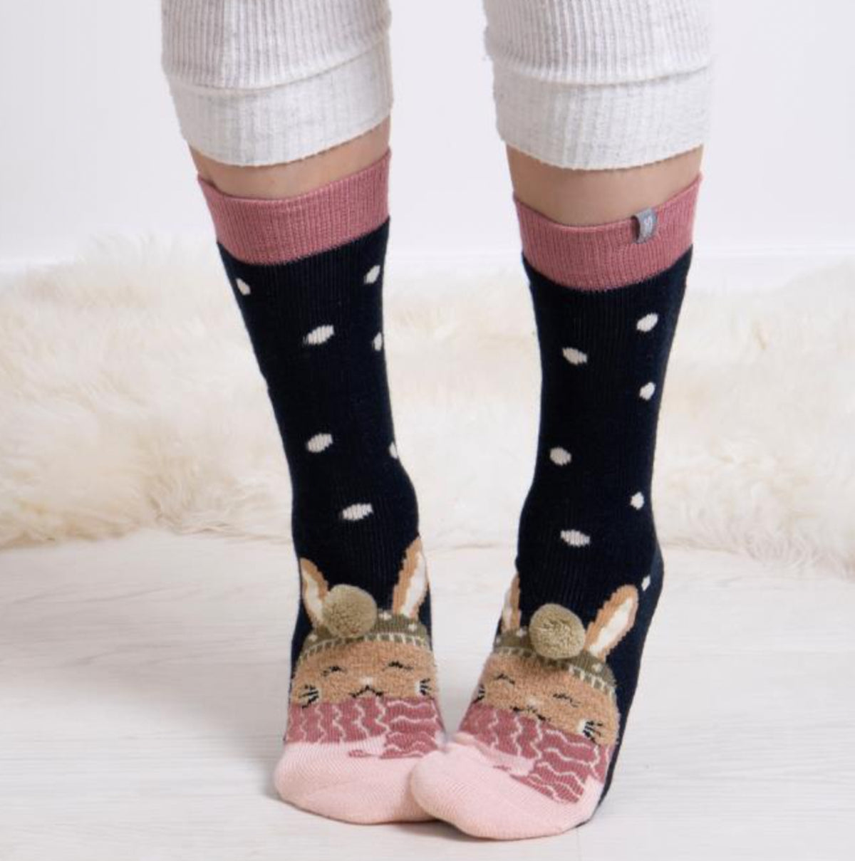Totes Toasties 3218J ORIGINAL SLIPPER SOCKS (TWIN PACK) Womens Slipper Socks Rabbit / Fairisle