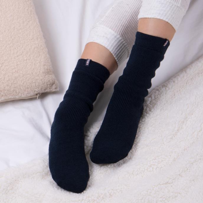 Totes Toasties 3244 THERMAL BRUSHED Womens Slipper Socks Navy