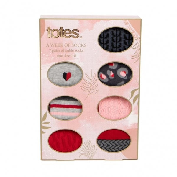 Totes Isotoner 3249F 7 PACK DAY OF THE WEEK ANKLE SOCKS Womens Ankle Socks Multi