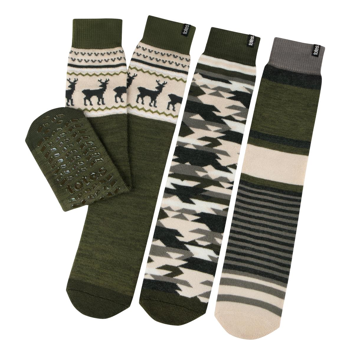 Totes Toasties 3311J ORIGINAL NOVELTY SLIPPER SOCKS (TRIPLE PACK) Mens Crew Camo/ Stag / Stripe