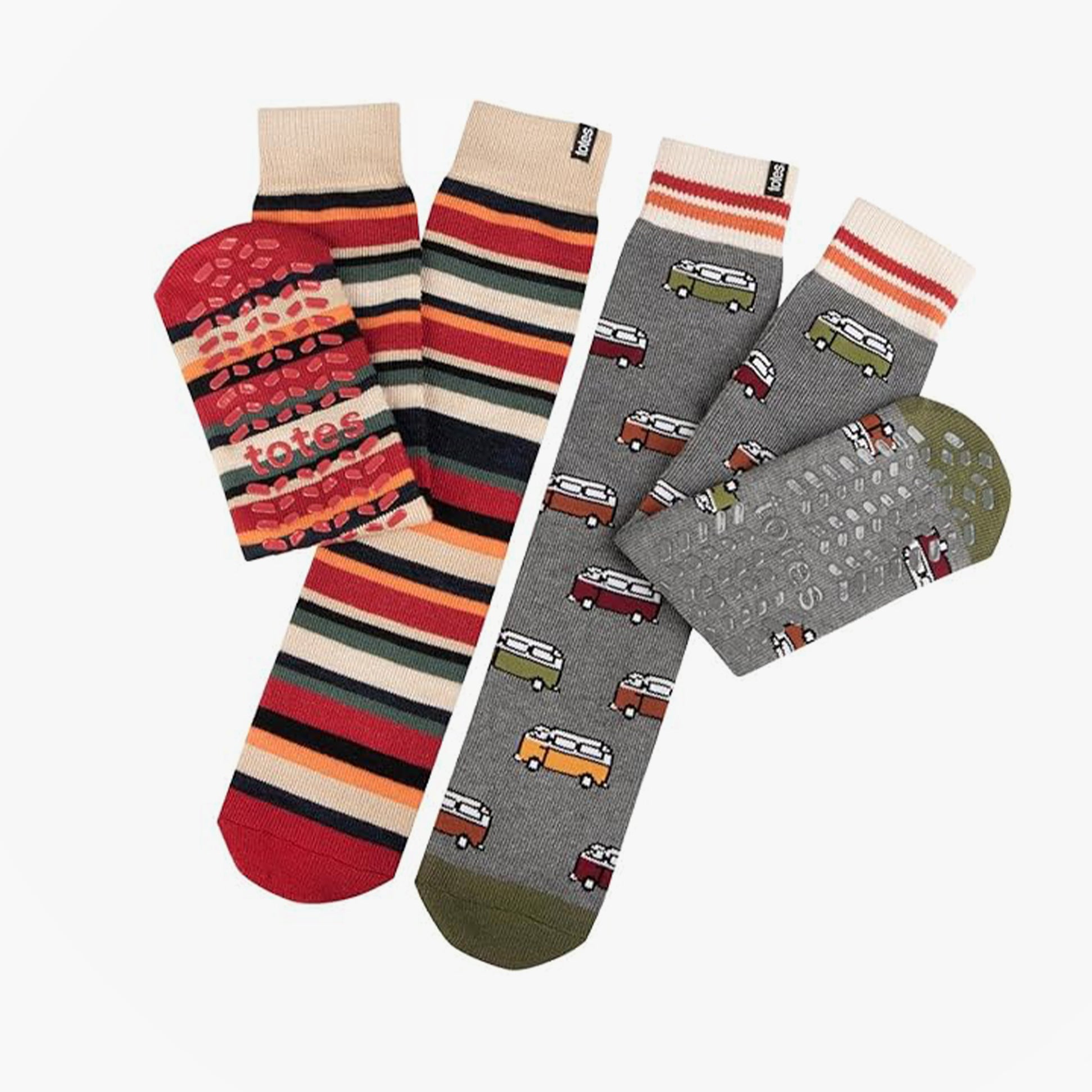 Totes Toasties 3324 ORIGINAL SLIPPER SOCKS Mens Slipper Socks Campervan / Stripe