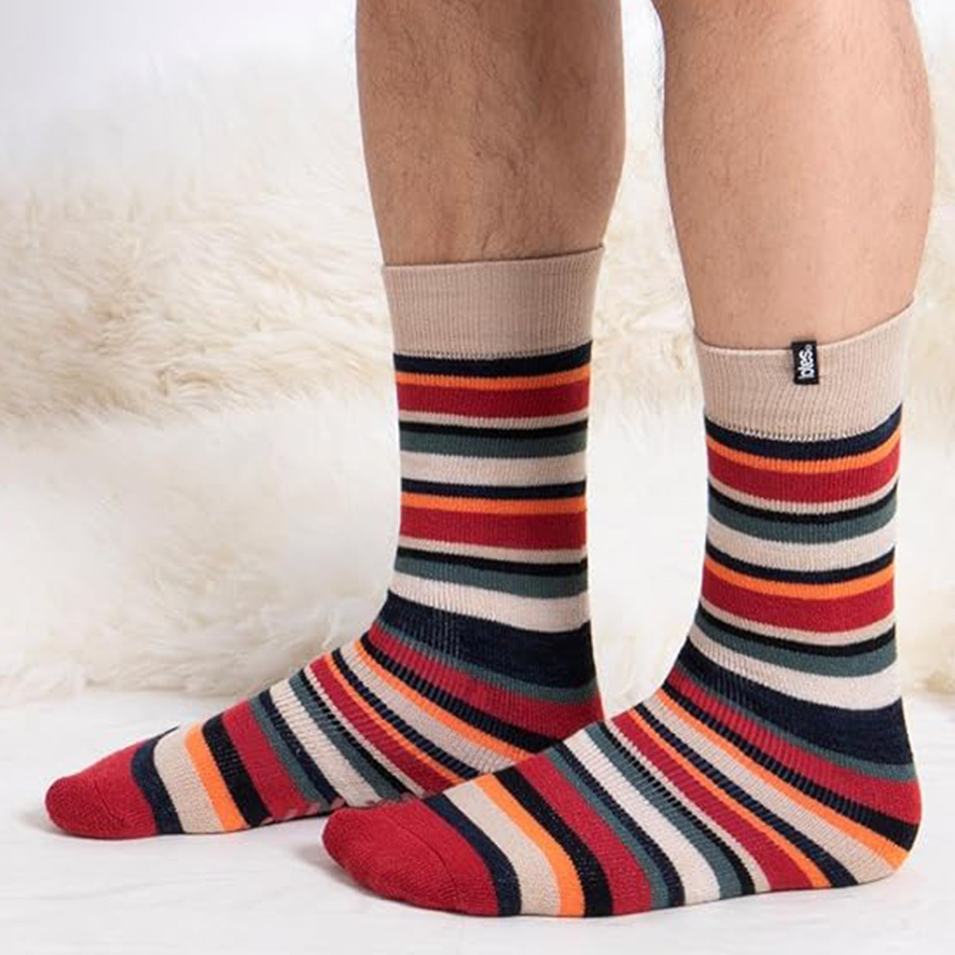 Totes Toasties 3324 ORIGINAL SLIPPER SOCKS Mens Slipper Socks Campervan / Stripe