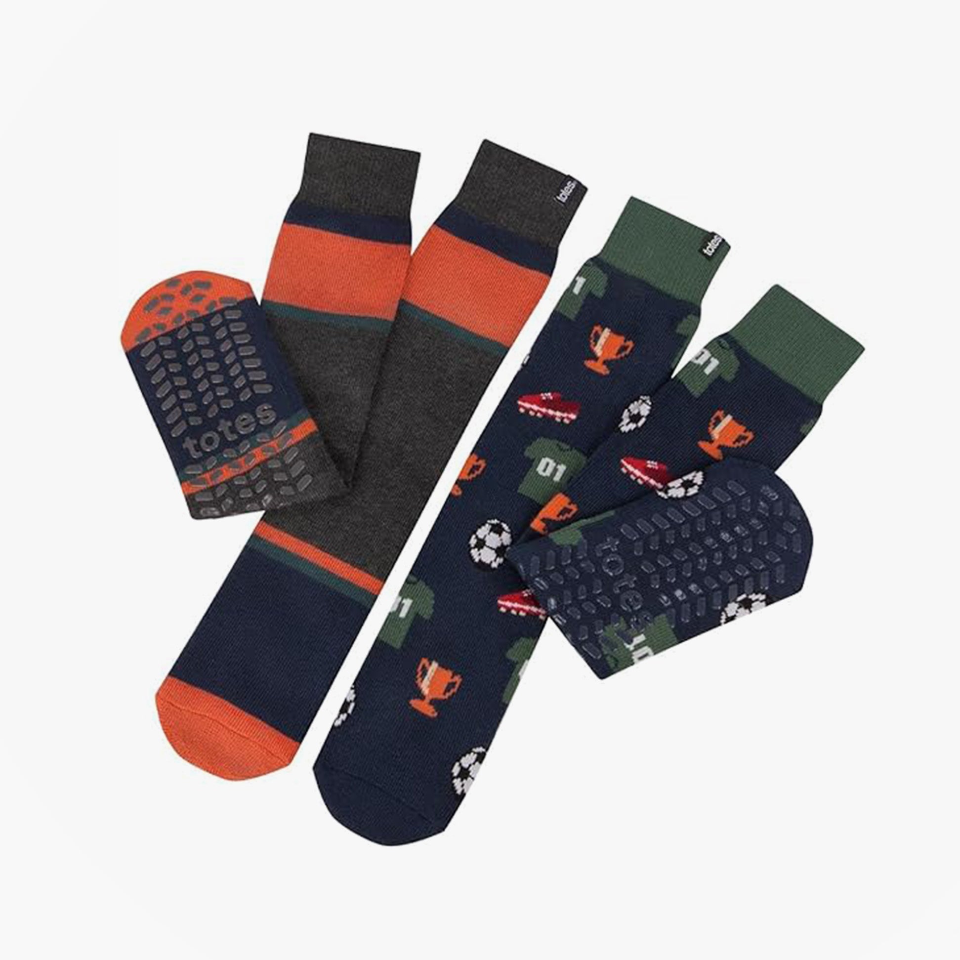 Totes Toasties 3324 ORIGINAL SLIPPER SOCKS Mens Slipper Socks Football / Stripe
