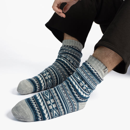 Totes Toasties 3377 SHERPA LINE FAIR ISLE SLIPPER SOCKS Mens Slipper Socks Blue Fair isle