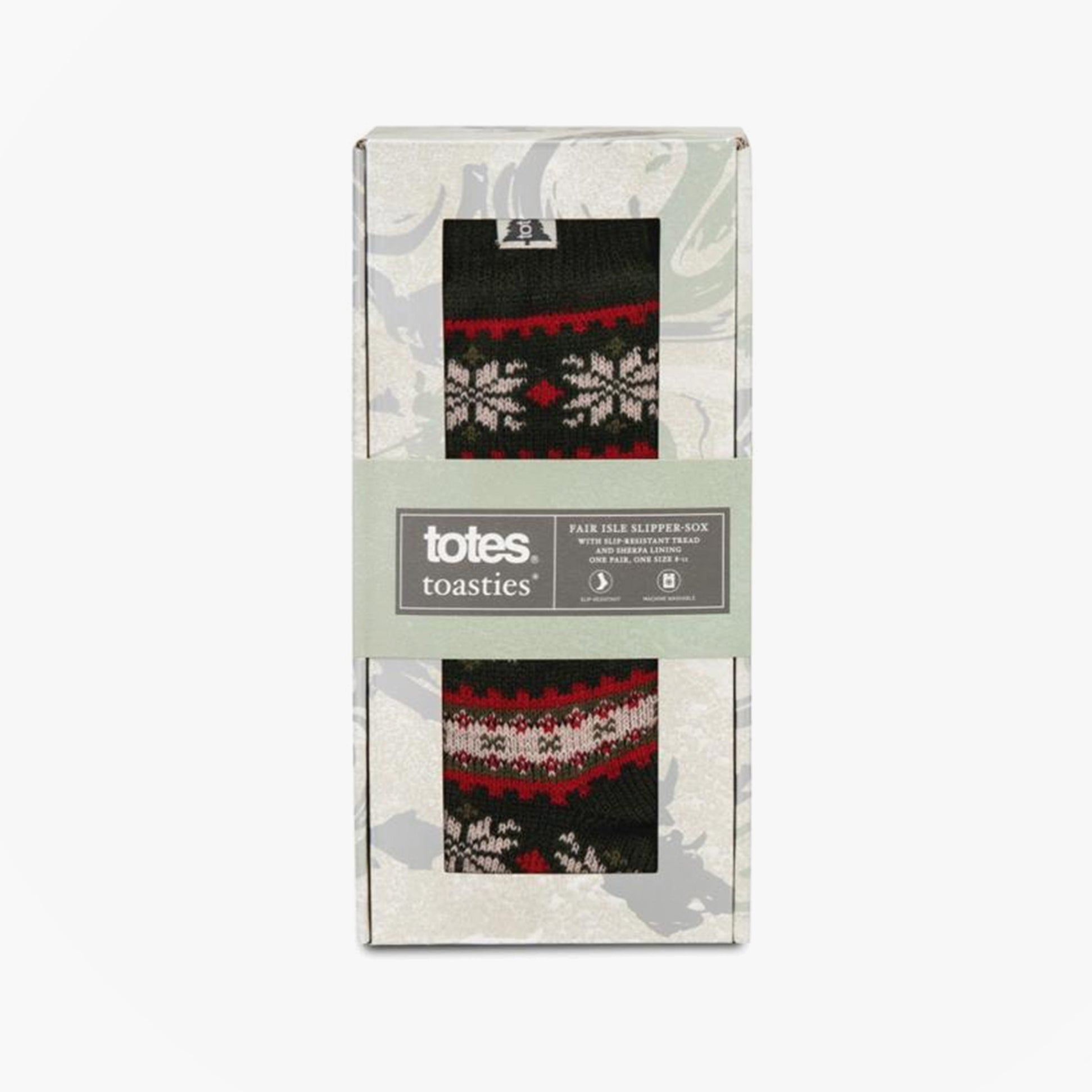 Totes Toasties 3377 SHERPA LINE FAIR ISLE SLIPPER SOCKS Mens Slipper Socks Red Fair isle
