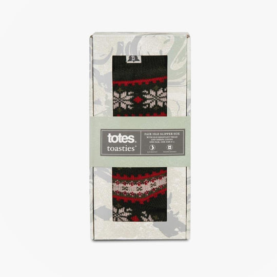 Totes Toasties 3377 SHERPA LINE FAIR ISLE SLIPPER SOCKS Mens Slipper Socks Red Fair isle