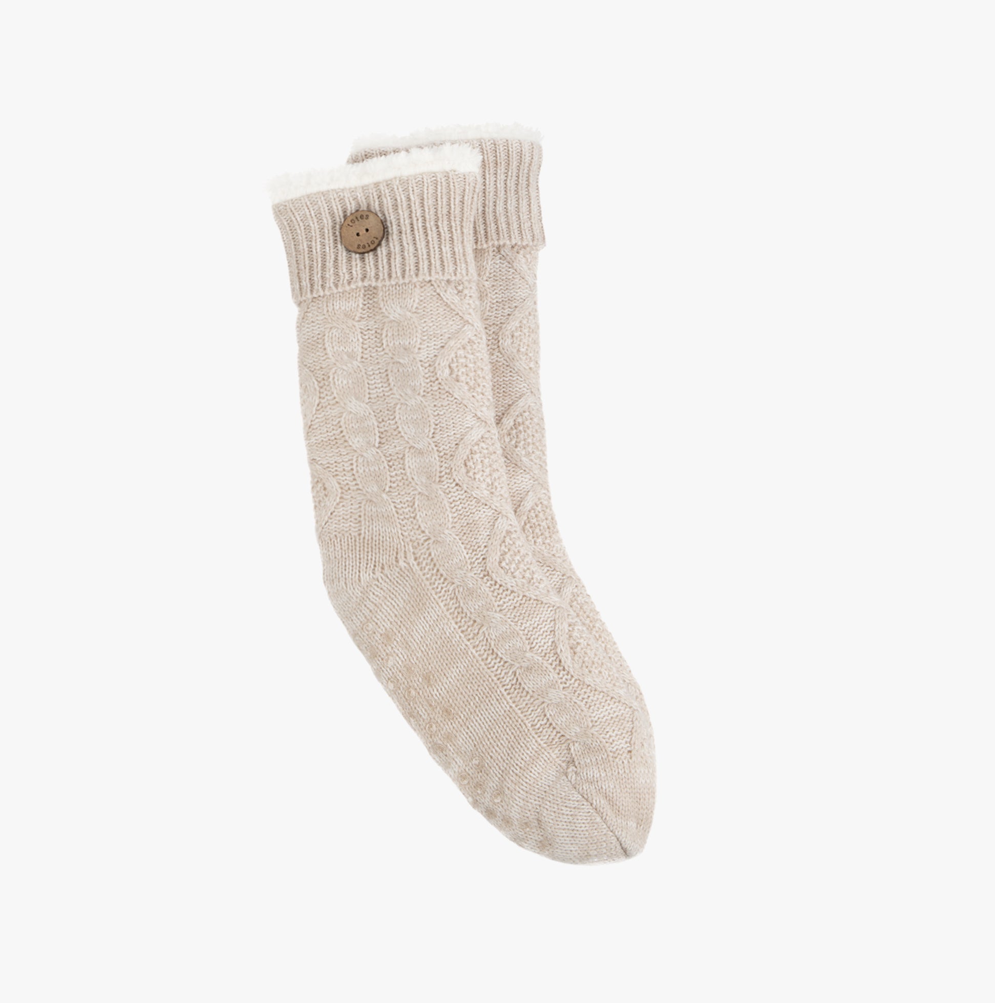Totes Toasties 3553 TEXTURE SLIPPER SOCKS Womens Crew Biscuit