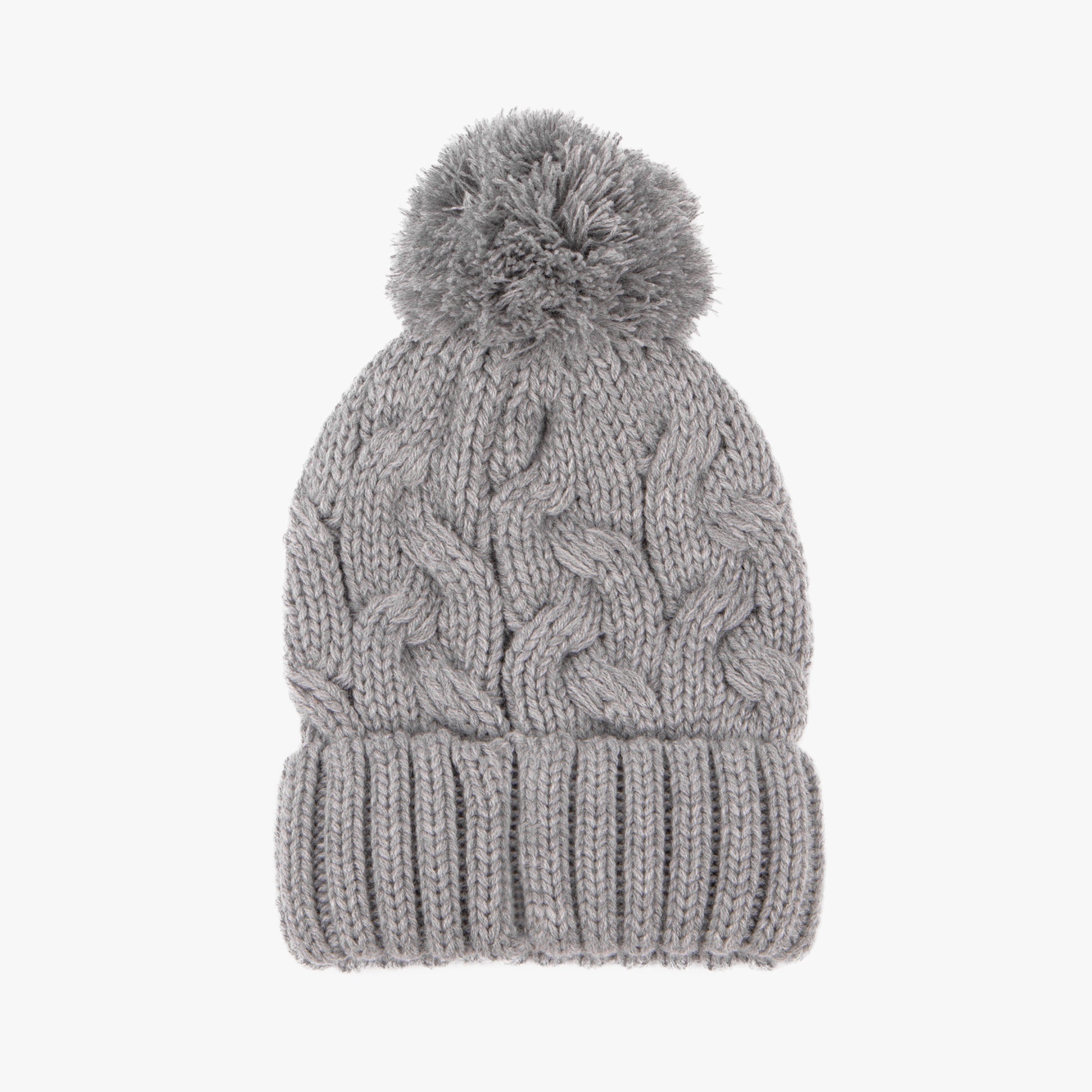 CABLE KNIT Hat with Pom Pom Womens Bobble Grey
