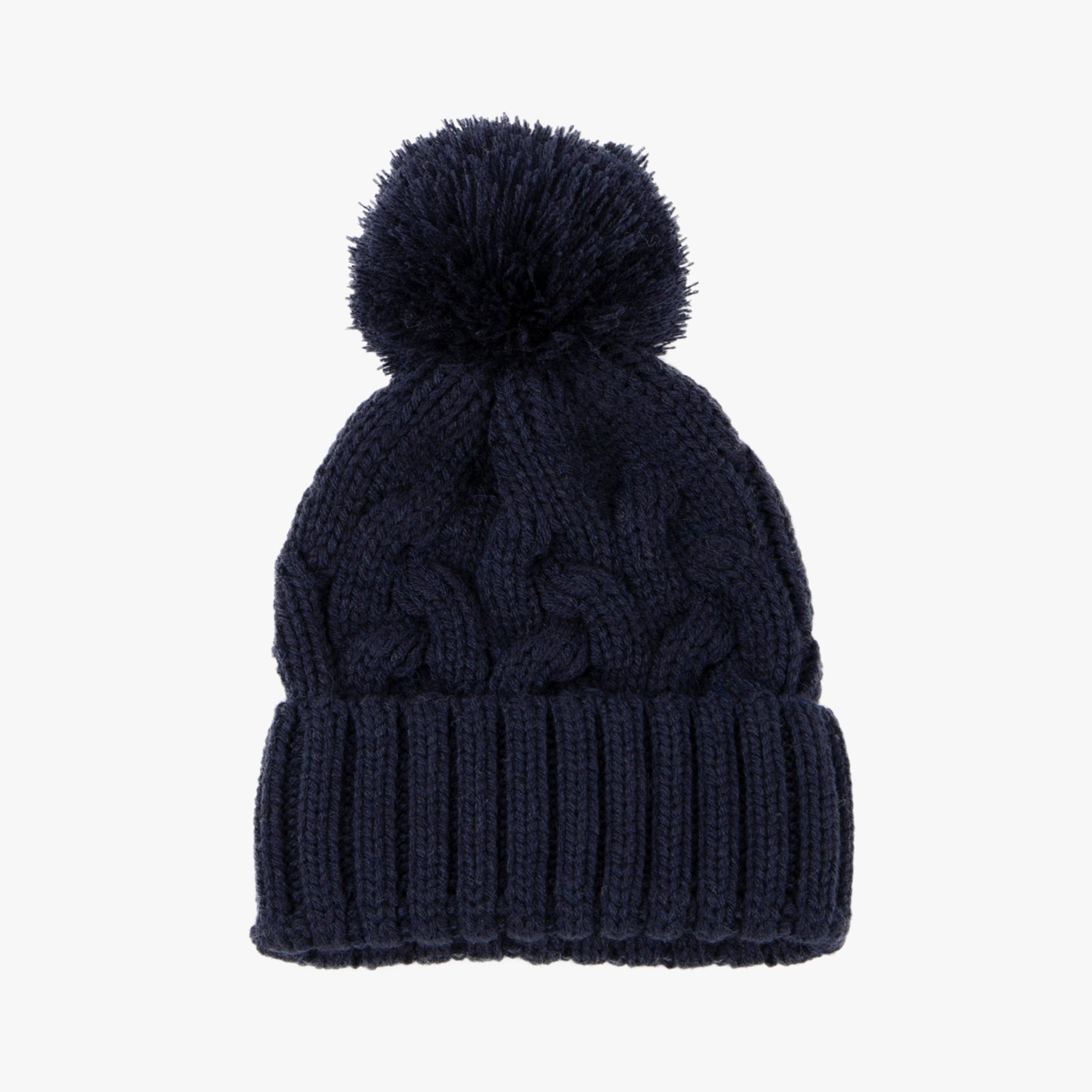 CABLE KNIT Hat with Pom Pom Womens Bobble Navy
