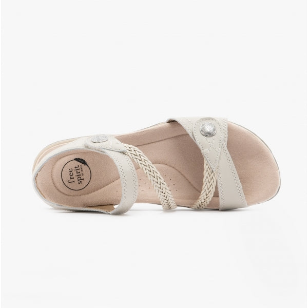 Free Spirit MALIBU Womens Ankle Strap Sandals Sand White