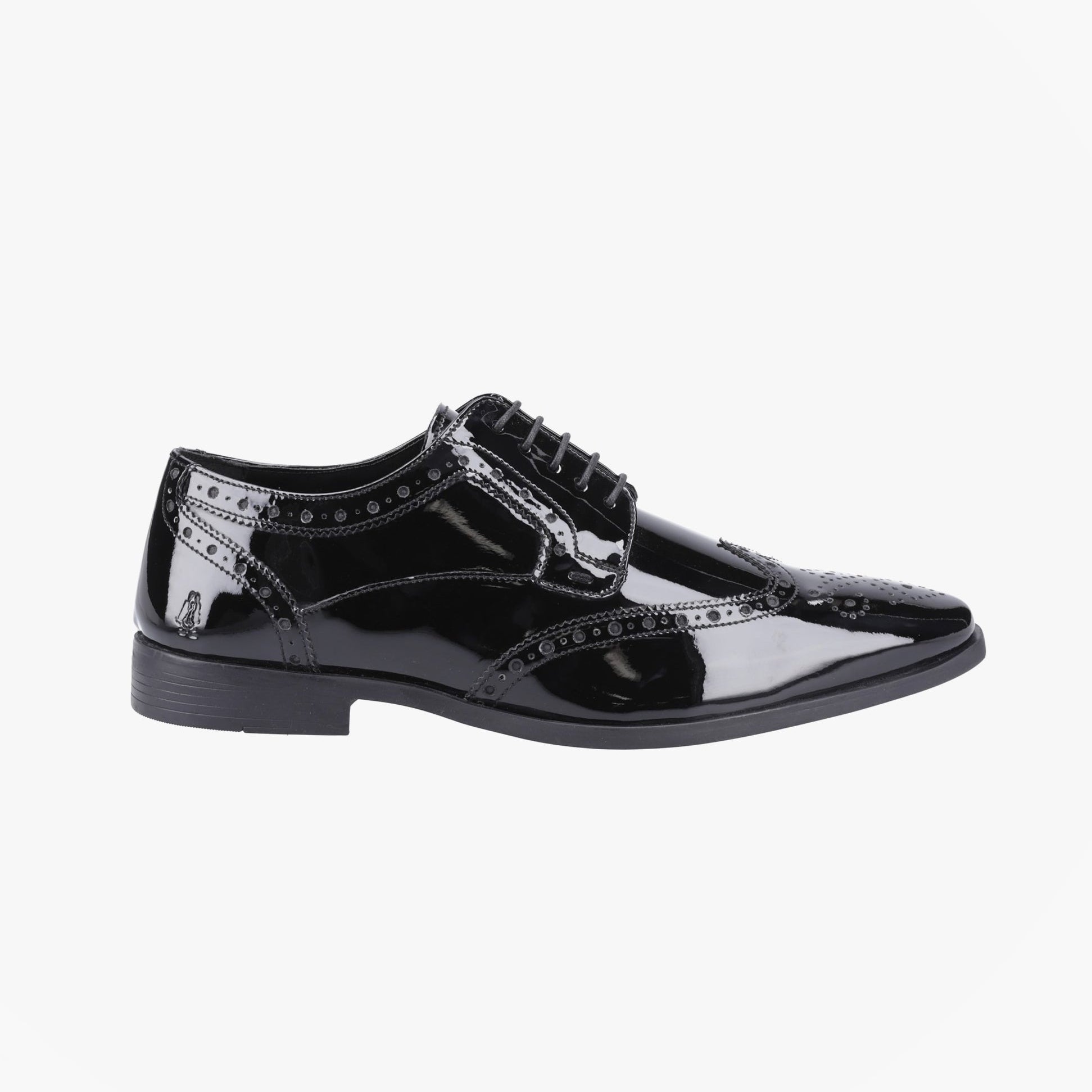 Hush Puppies ELLIOT Mens Patent Brogue Derby Shoes Black