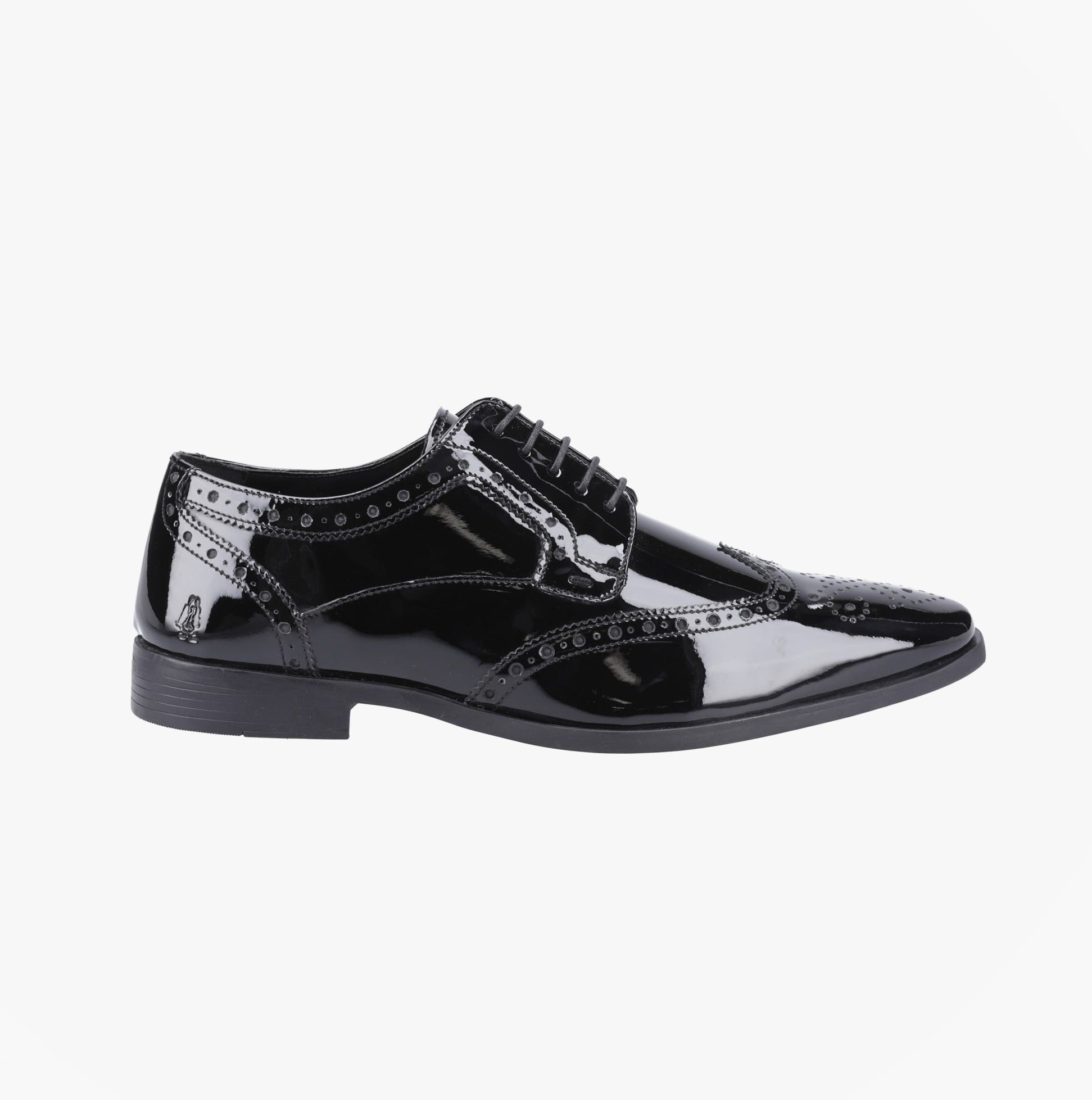 Hush Puppies ELLIOT Mens Patent Brogue Derby Shoes Black