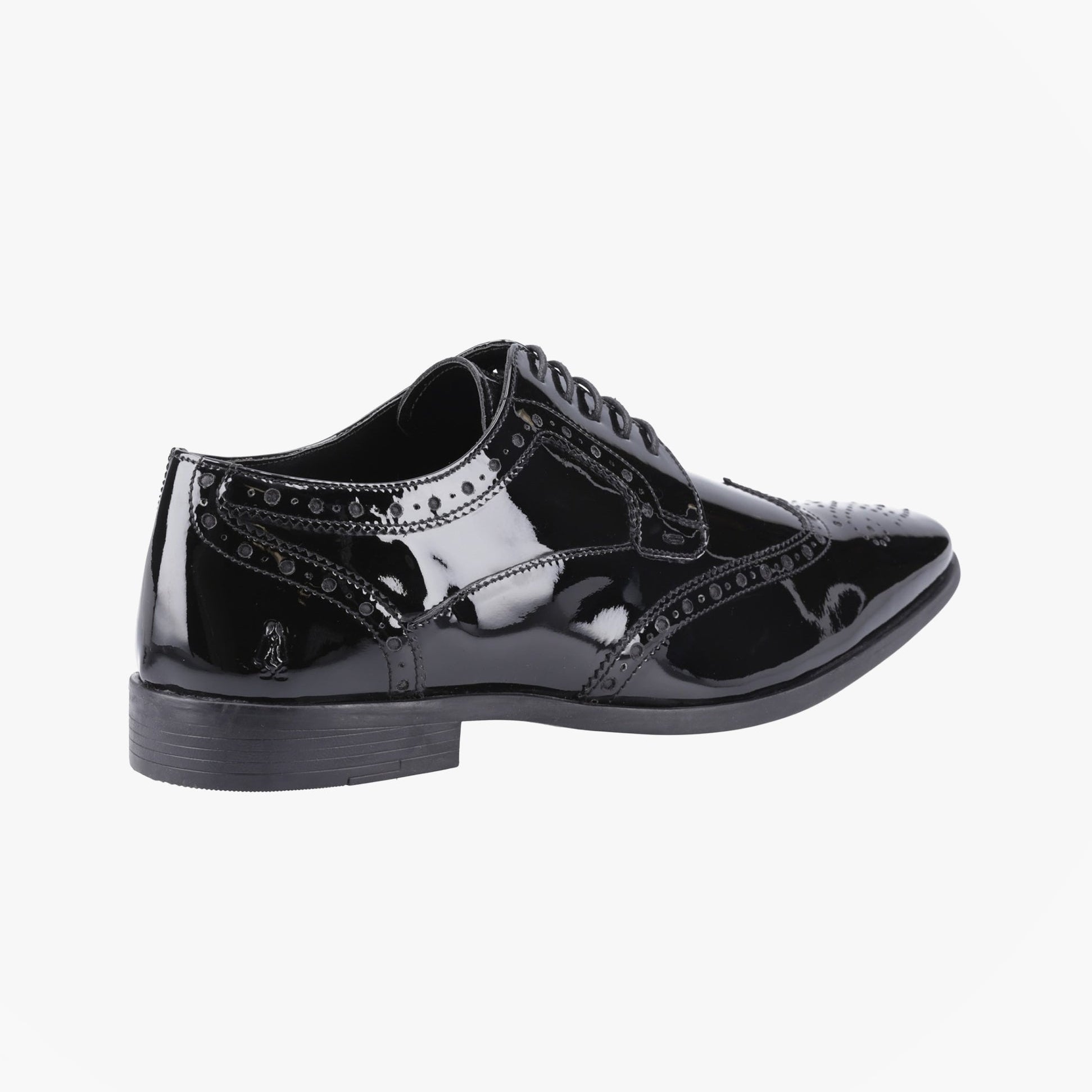 Hush Puppies ELLIOT Mens Patent Brogue Derby Shoes Black