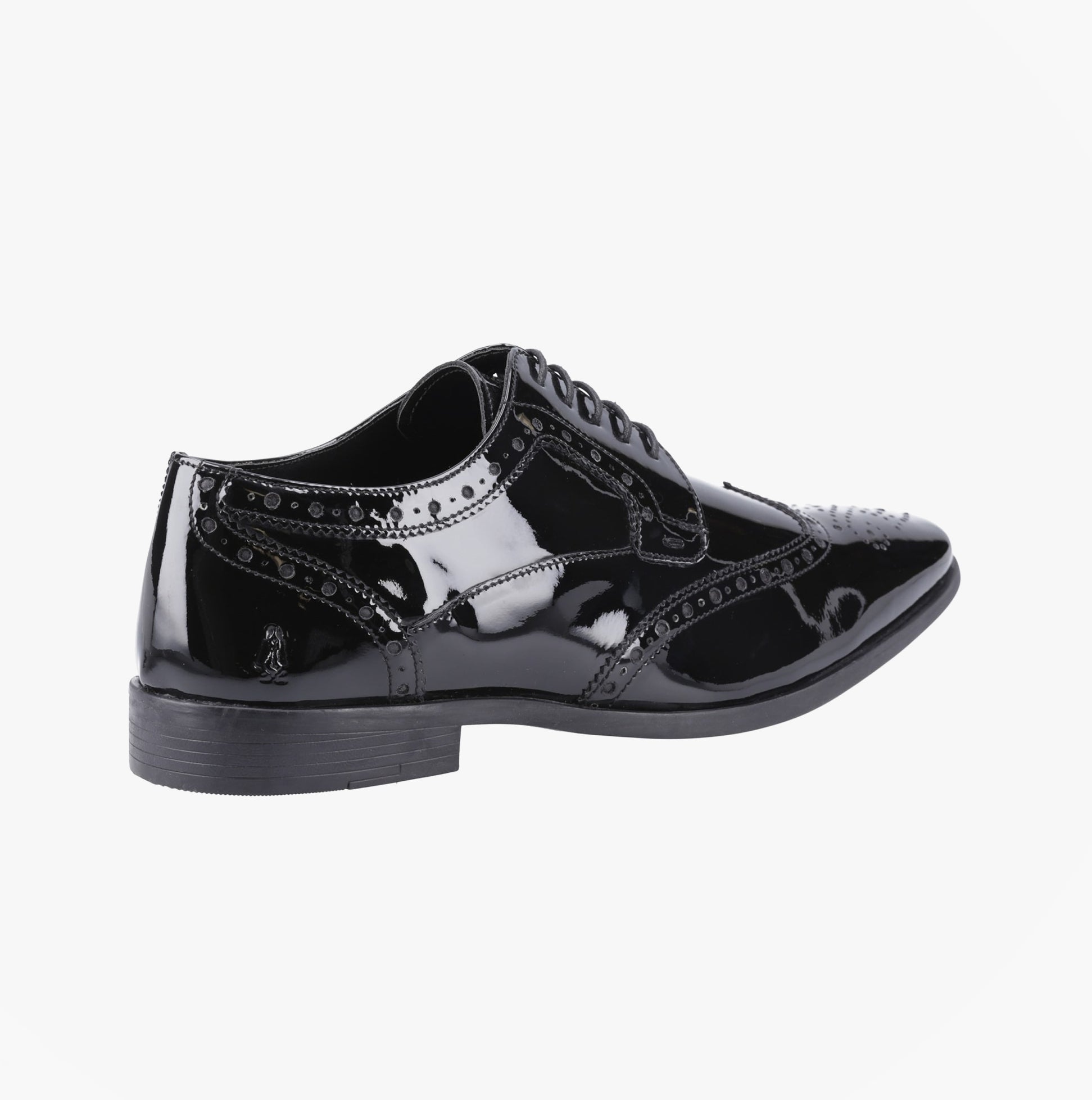 Hush Puppies ELLIOT Mens Patent Brogue Derby Shoes Black