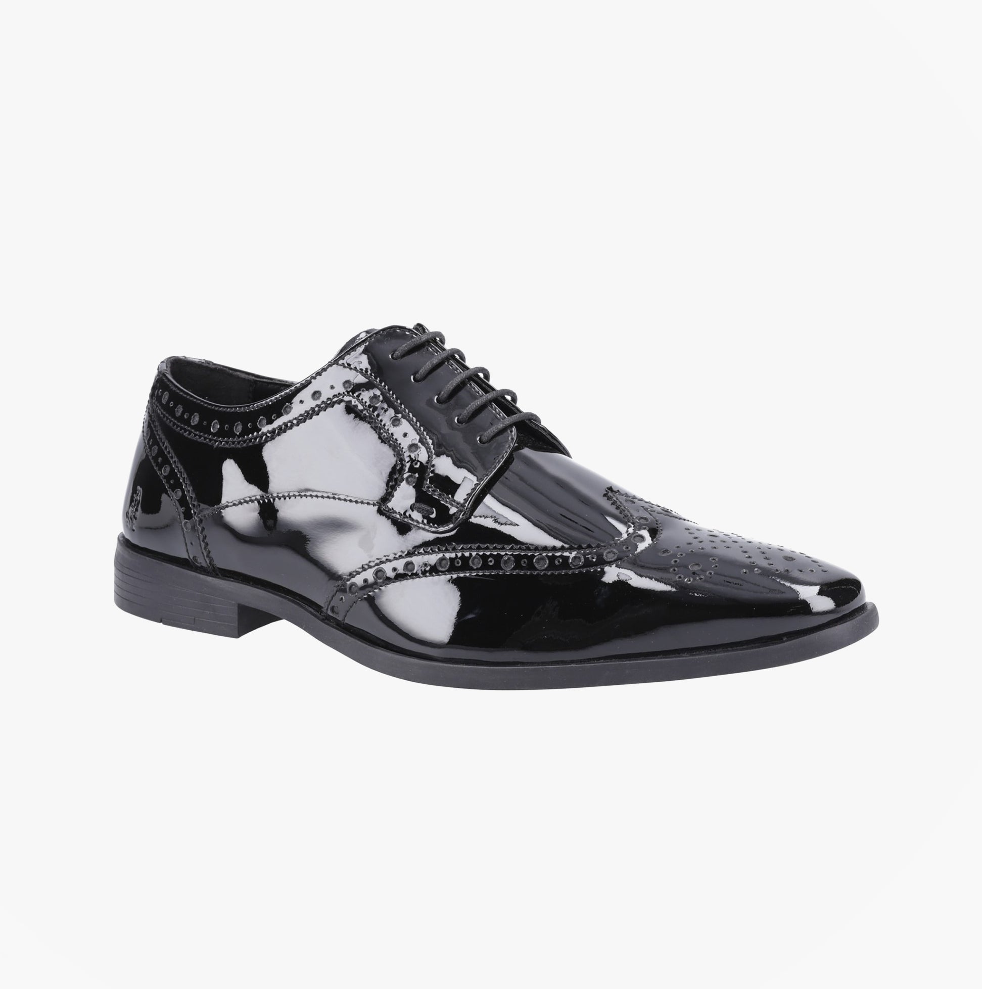Hush Puppies ELLIOT Mens Patent Brogue Derby Shoes Black
