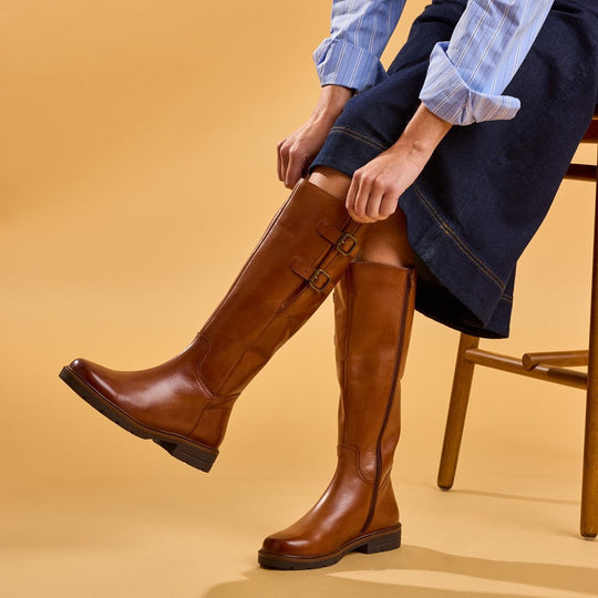 Hush Puppies TALLULAH Womens Leather Long Boots Tan