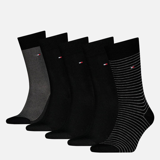 Tommy Hilfiger 5 Pack Giftbox Stripe Mens Crew Socks Black