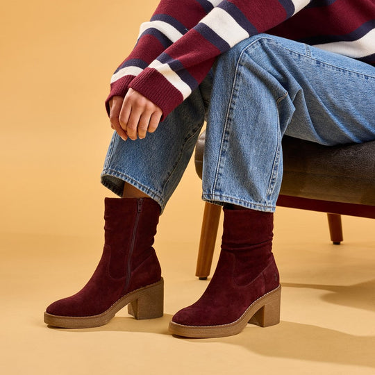 Hush Puppies Flora Ruched Boot Womens Mid Calf Boots Plum