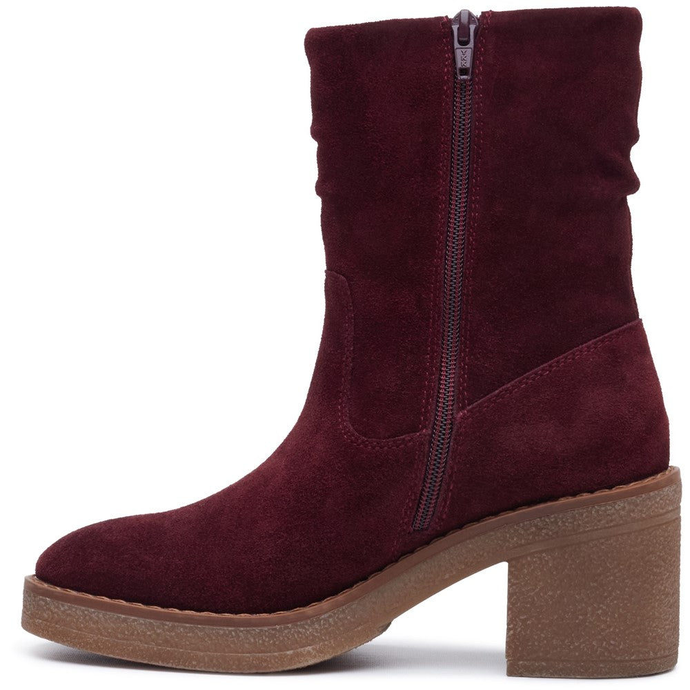 Hush Puppies Flora Ruched Boot Womens Mid Calf Boots Plum