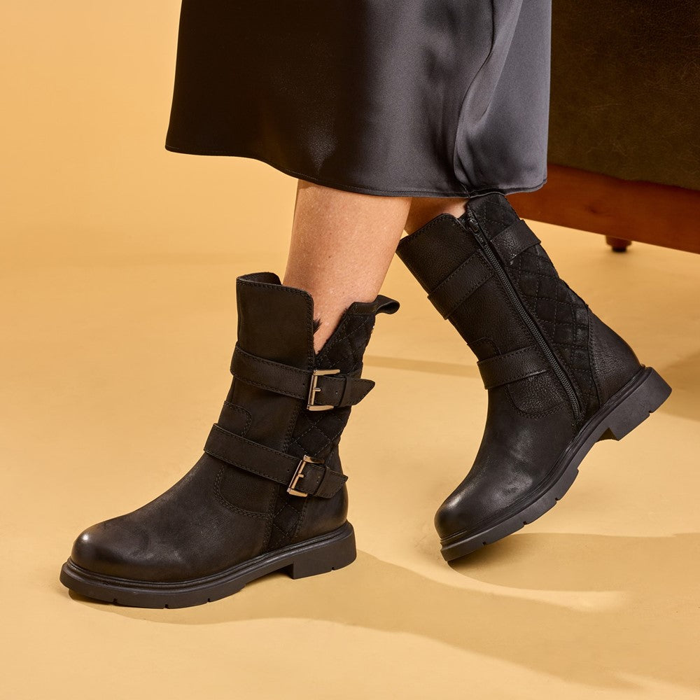 Hush Puppies Celine Buckle Boot Womens Mid Calf Boots Black