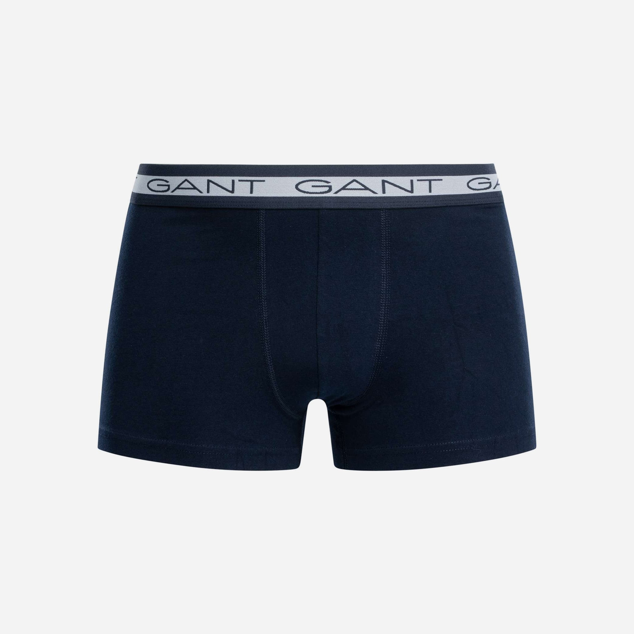 GANT CORE Mens 3 Pack Trunks Navy front view showcasing soft cotton material and logo waistband.