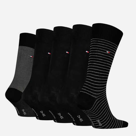 Tommy Hilfiger 5 Pack Giftbox Stripe Mens Crew Socks Black