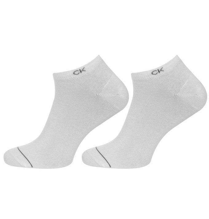 Calvin Klein 3 Pack Mens Ankle Trainer Socks White side view showcasing the ankle design and CK logo.