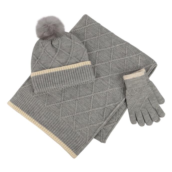 Hat Scarf & Glove Set Womens Grey