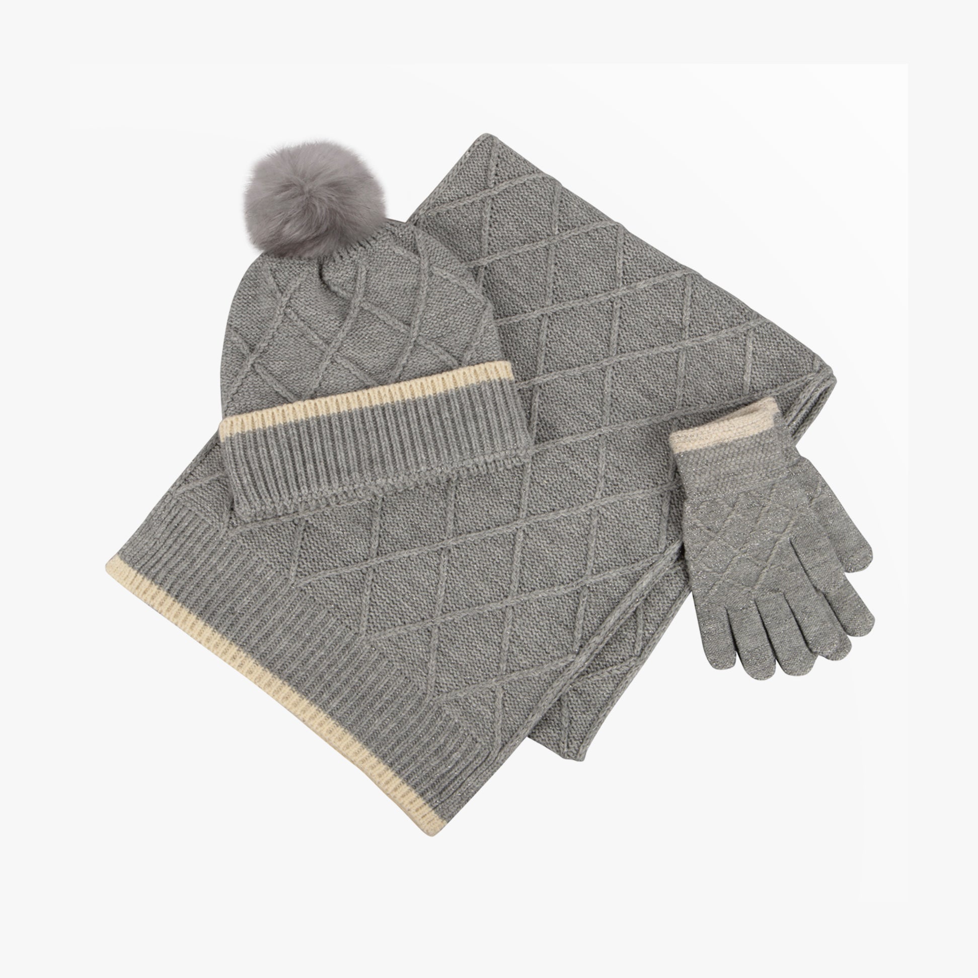 Hat Scarf & Glove Set Womens Grey
