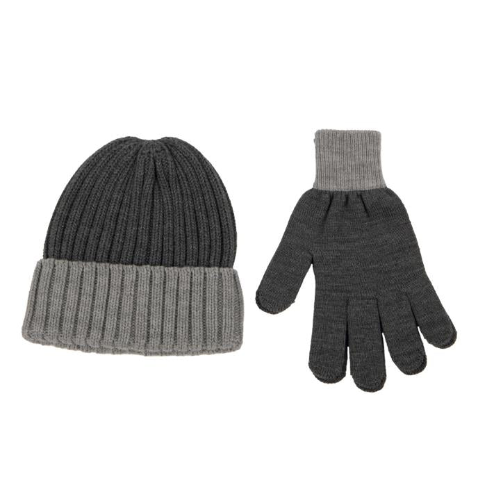 Chunky Knitted Hat & Gloves Set Mens Charcoal