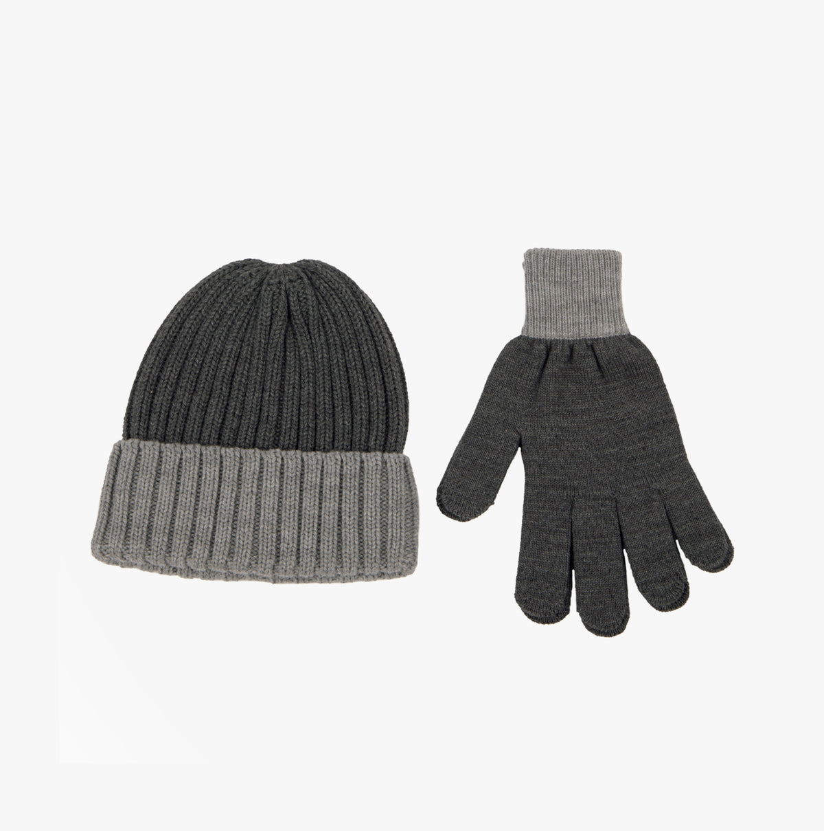 Chunky Knitted Hat & Gloves Set Mens Charcoal