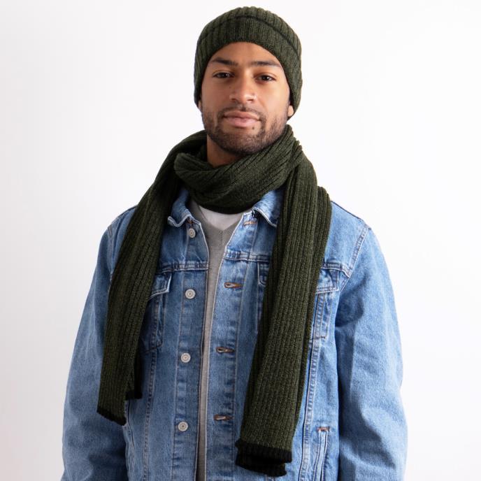Hat & Scarf Set Mens Khaki