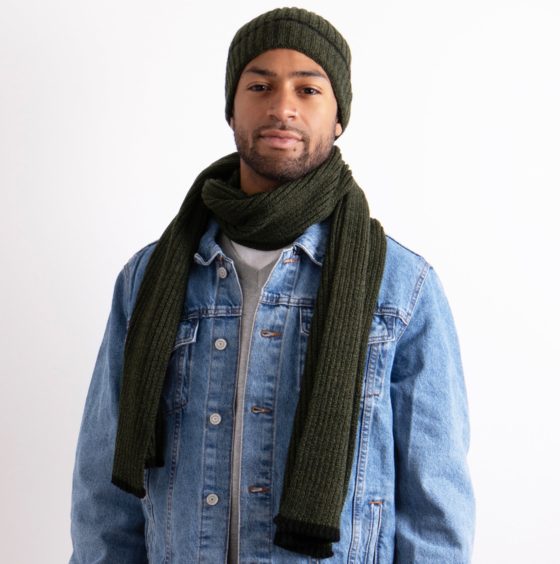 Hat & Scarf Set Mens Khaki