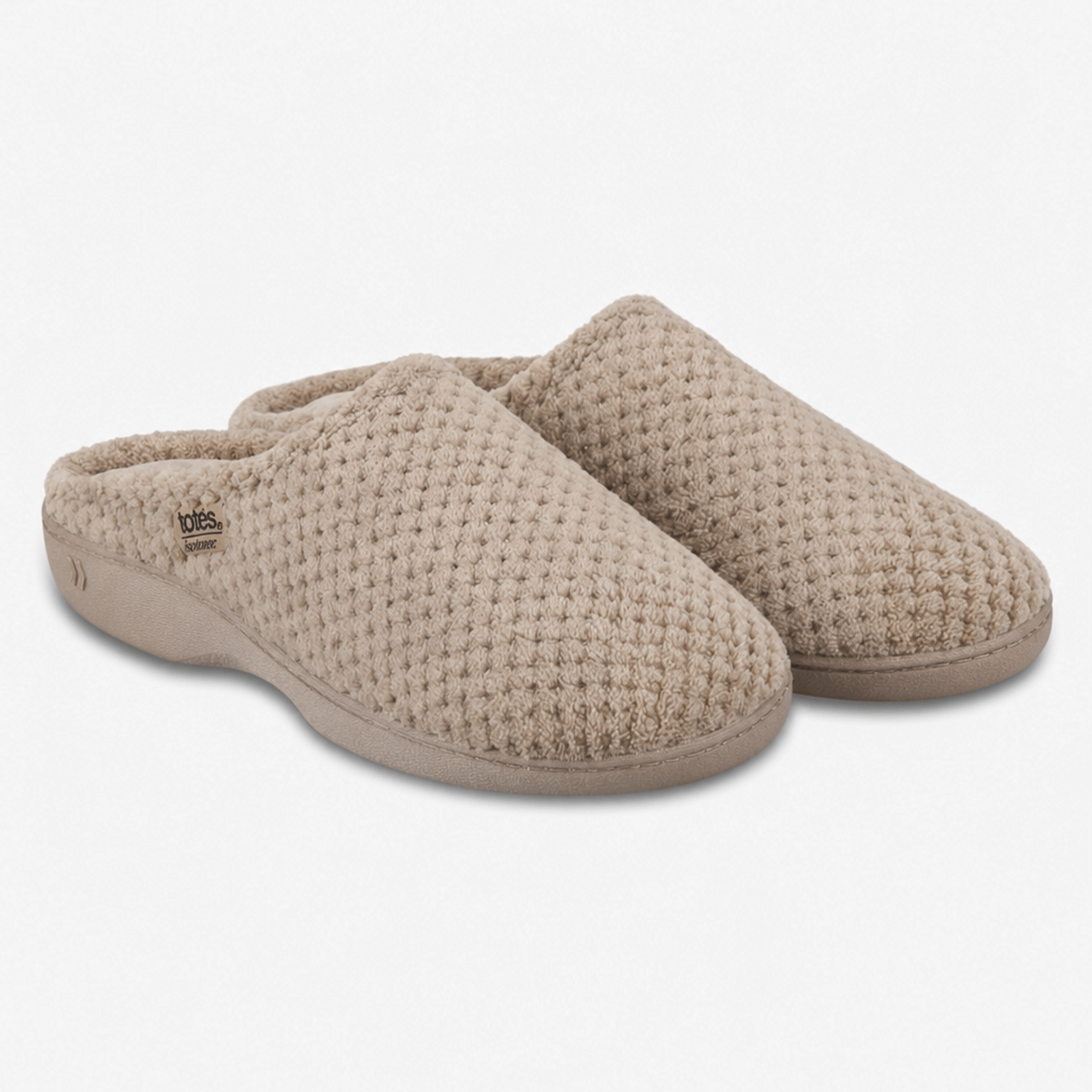 Totes Isotoner POPCORN TERRY MULE SLIPPER Womens Mules Light Brown