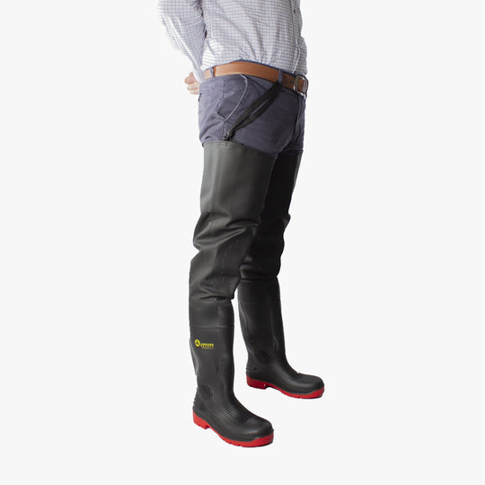 Amblers Safety Rhone Unisex Steel Toe Thigh Waders Black/Red