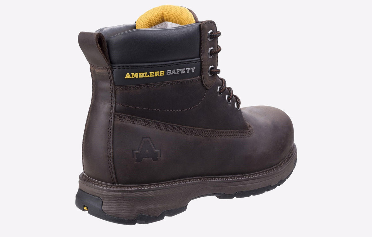 Amblers Safety AS170 Mens Safety Boots Brown side view with lace-up closure and rubber sole.