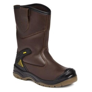 Apache AP305 Unisex Rigger Boots Brown side view showcasing leather upper and rubber sole.