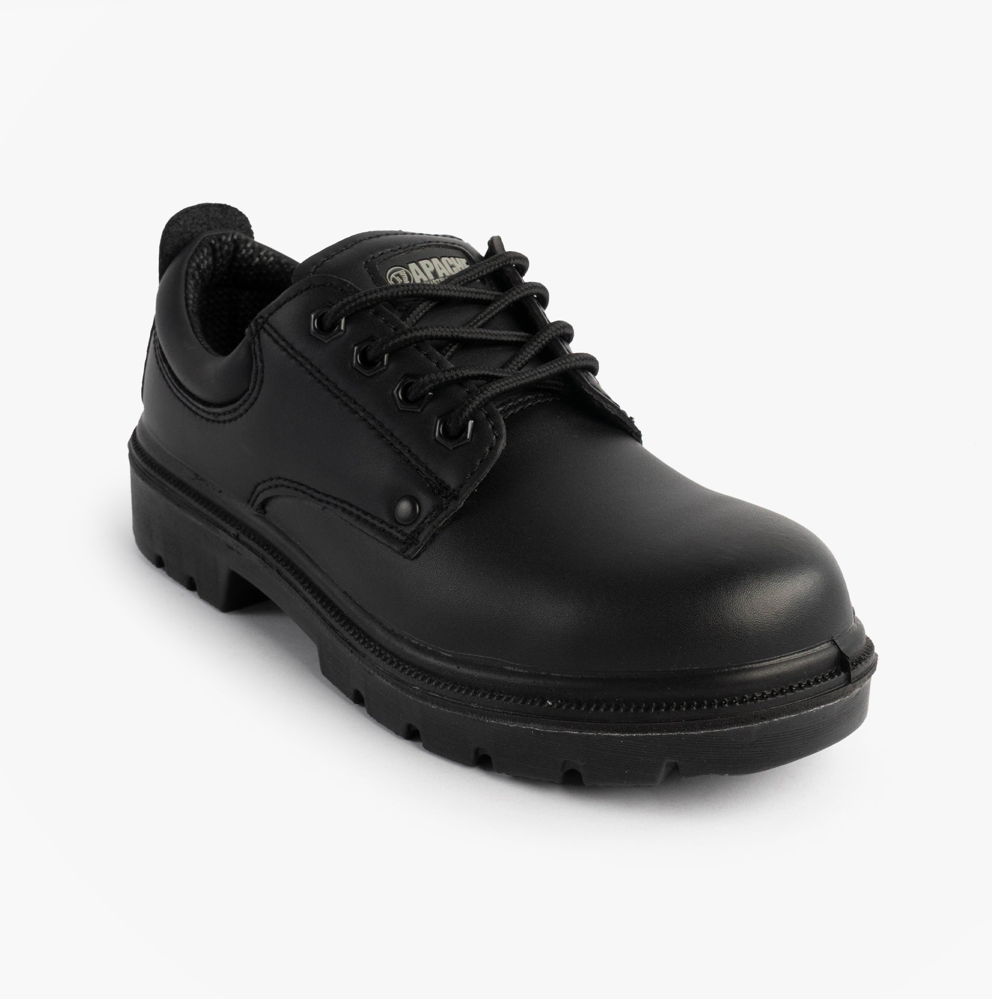 Apache AP306 Unisex Shoes Black side view with round toe, lace-up closure and rubber sole for safety.