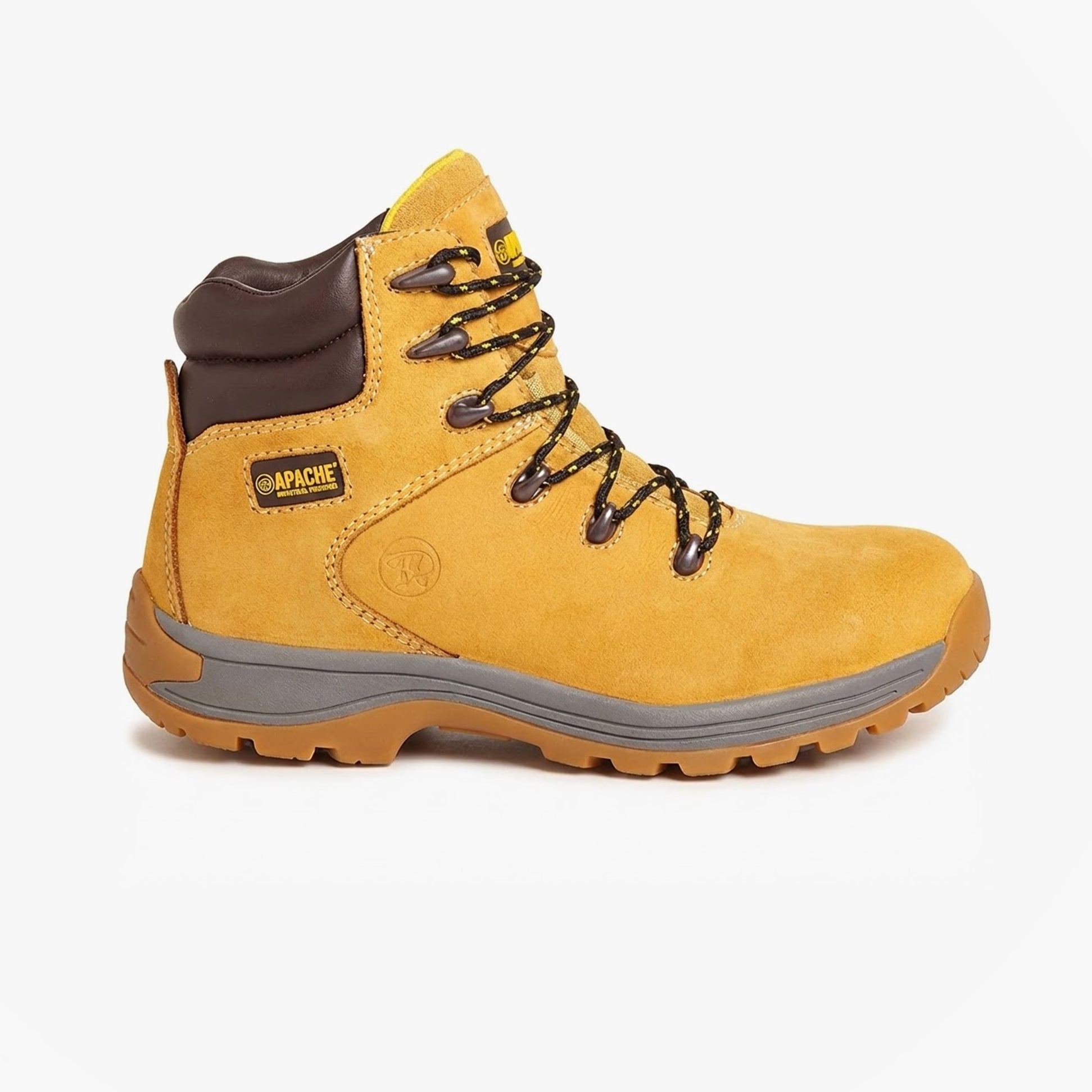 Apache AP314CM Mens Boots Wheat side view showing nubuck upper, lace-up closure, and rubber sole.